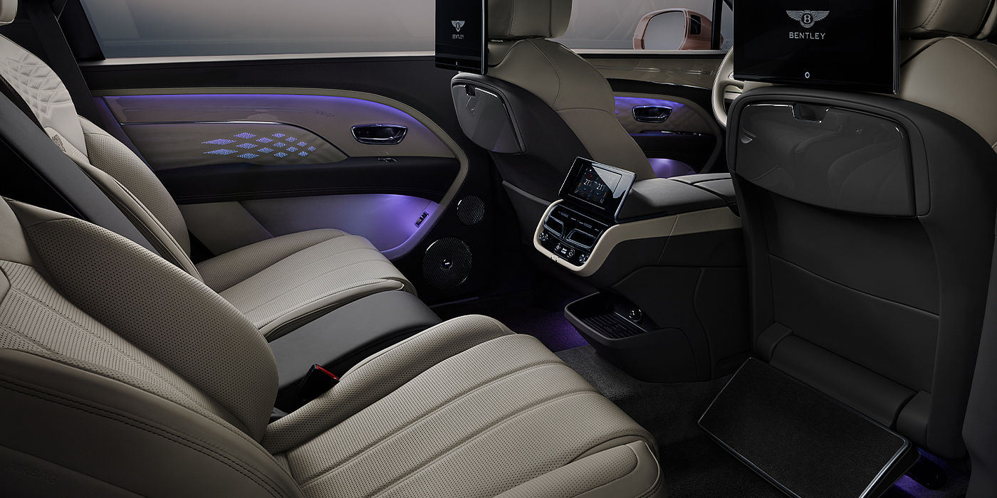 Bentley Knokke Bentley Bentayga EWB Azure SUV rear interior with Bentley Diamond Illumination