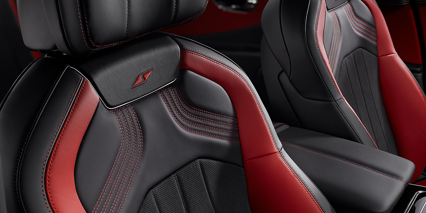 Bentley Knokke Bentley Flying Spur S seat in Beluga black and \hotspur red hide with S emblem stitching