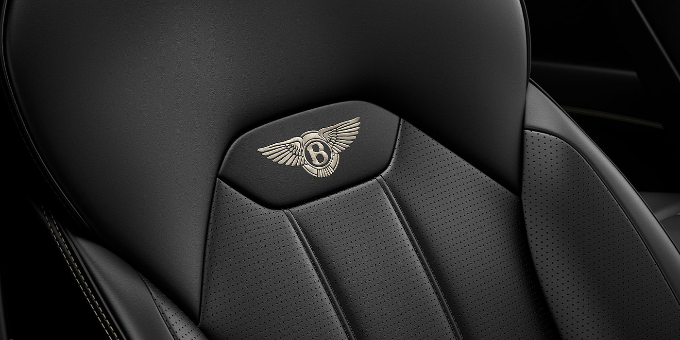 Bentley Knokke Bentley Bentayga SUV seat detail in Beluga black hide