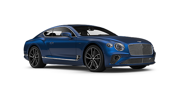 Bentley Knokke Bentley GT Azure coupe in Sequin Blue paint front 34