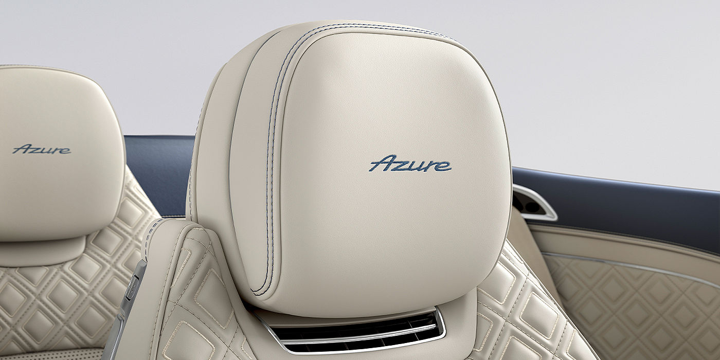 Bentley Knokke Bentley Continental GTC Azure convertible seat detail in Linen hide with Azure emblem